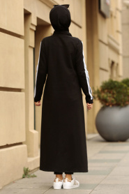 Fermuarlı Siyah Tesettür Elbise 1001S - Thumbnail