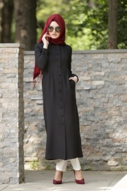 Neva Style - Black Hijab Coat 1051S - Thumbnail