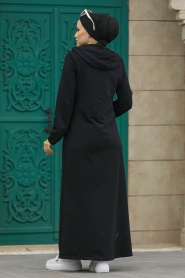 Neva Style - Black Hijab Coat 13621S - Thumbnail