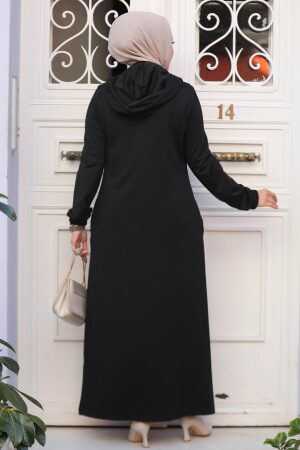 Neva Style - Black Hijab Coat 13621S - 3