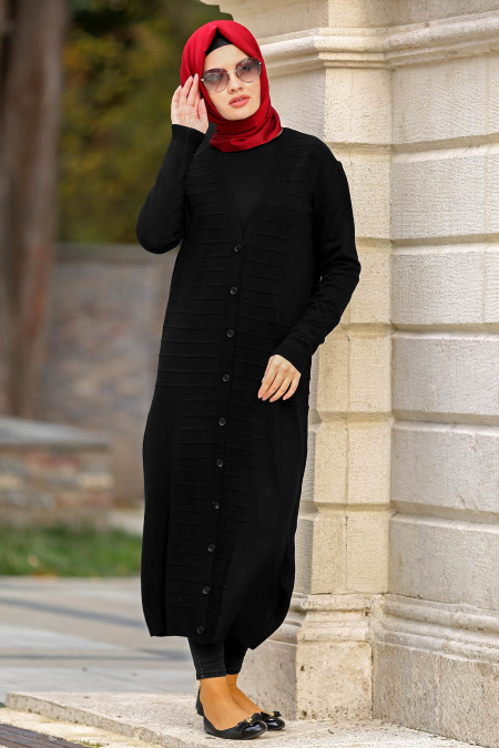 Neva Style - Black Hijab Coat 15047S