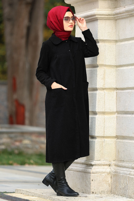 Neva Style - Black Hijab Coat 16550S