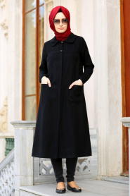 Neva Style - Black Hijab Coat 16550S - Thumbnail