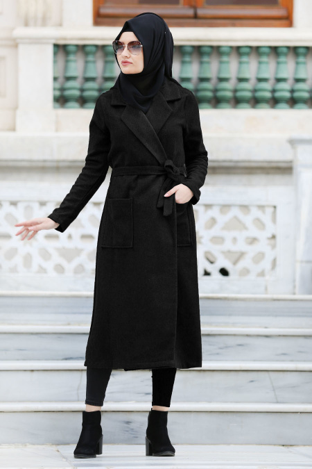 Neva Style - Black Hijab Coat 18620S
