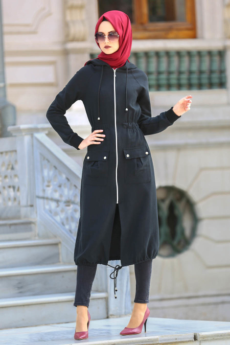 Neva Style - Black Hijab Coat 20170S