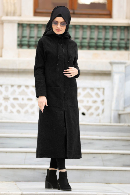 Neva Style - Black Hijab Coat 20171S
