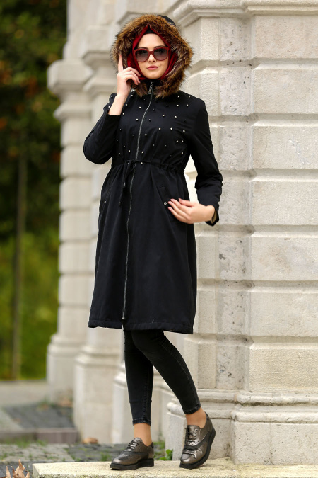 Neva Style - Black Hijab Coat 21300S
