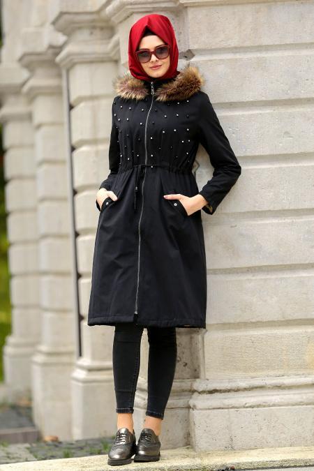 Neva Style - Black Hijab Coat 21300S - 2