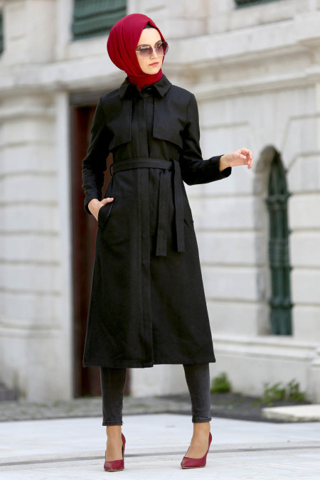 Neva Style - Black Hijab Coat 2161S