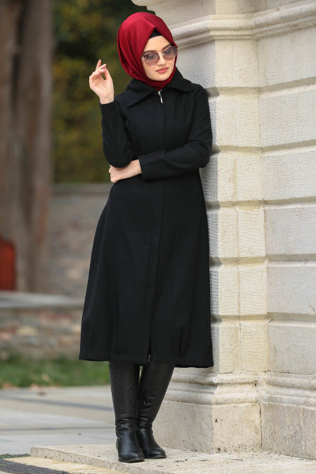 Neva Style - Black Hijab Coat 2163S