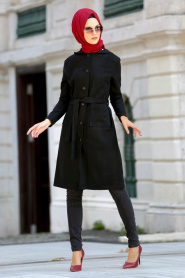Neva Style - Black Hijab Coat 2187S - Thumbnail