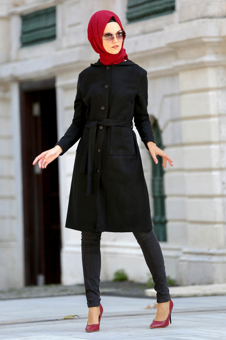 Neva Style - Black Hijab Coat 2187S