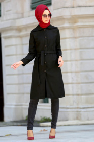 Neva Style - Black Hijab Coat 2190S - Thumbnail