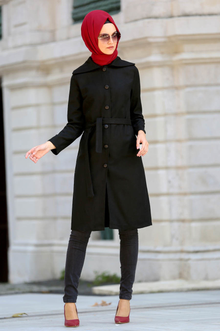 Neva Style - Black Hijab Coat 2190S