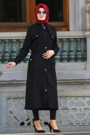 Neva Style - Black Hijab Coat 21981S - Thumbnail