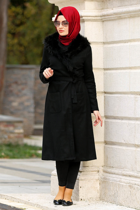 Neva Style - Black Hijab Coat 22340S