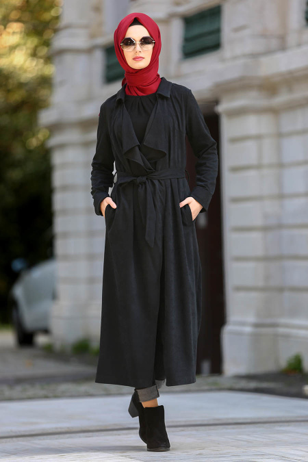 Neva Style - Black Hijab Coat 4008S