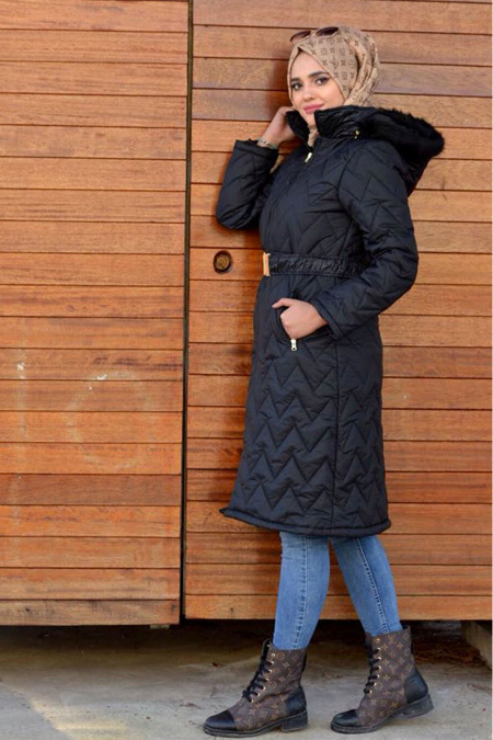Neva Style - Black Hijab Coat 50470S