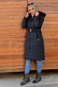 Neva Style - Black Hijab Coat 50470S - Thumbnail