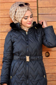 Neva Style - Black Hijab Coat 50470S - Thumbnail