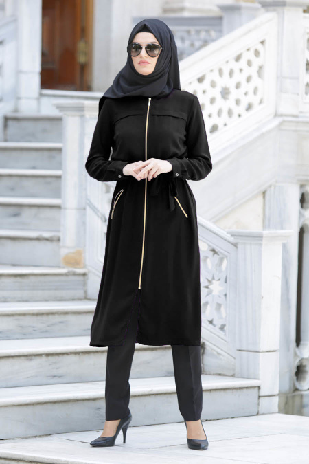 Neva Style - Black Hijab Coat 5061S
