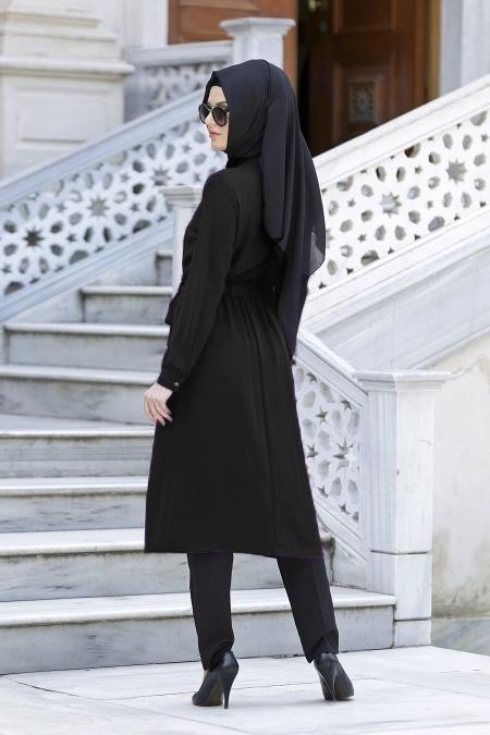 Neva Style - Black Hijab Coat 5061S - 2