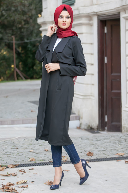 Neva Style - Black Hijab Coat 5070S