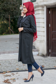Neva Style - Black Hijab Coat 5070S - Thumbnail