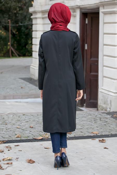 Neva Style - Black Hijab Coat 5070S - 3