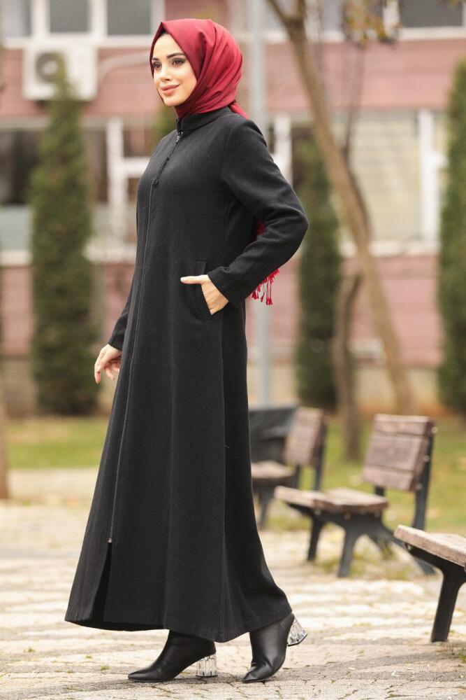 Neva Style - Black Hijab Coat 55120S - 1