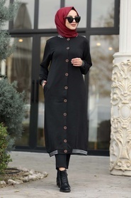 Neva Style - Black Hijab Coat 60251S - Thumbnail