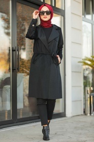 Neva Style - Black Hijab Coat 60370S - Thumbnail