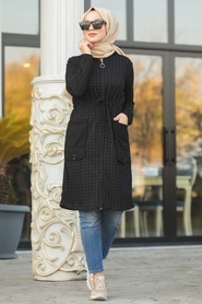 Neva Style - Black Hijab Coat 6068S - Thumbnail