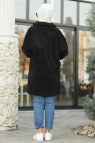Neva Style - Black Hijab Coat 60701S - Thumbnail