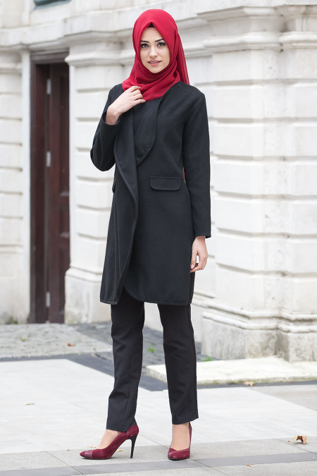 Neva Style - Black Hijab Coat 6231S