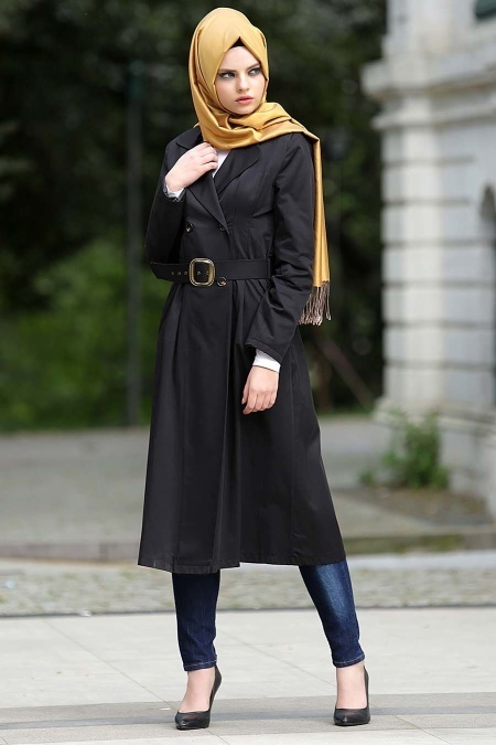 Neva Style - Black Hijab Coat 7146S