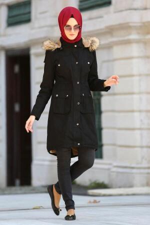 Neva Style - Black Hijab Coat 90030S - 1