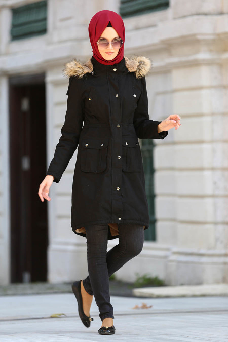 Neva Style - Black Hijab Coat 90030S