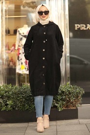 Neva Style - Black Hijab Coat 9042S - Thumbnail