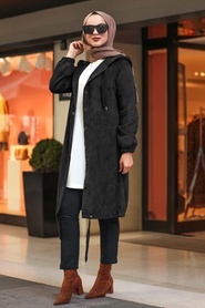 Neva Style - Black Hijab Coat 9065S - Thumbnail