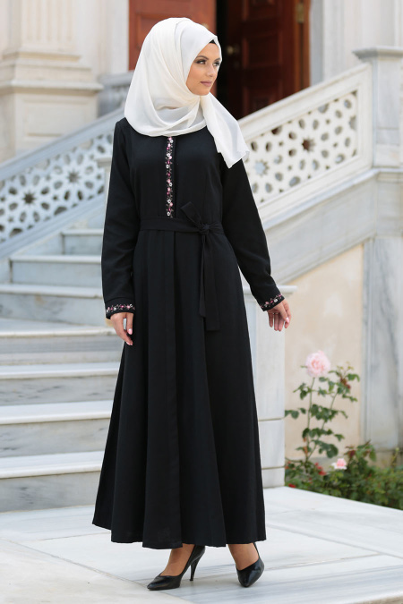 Neva Style - Black Hijab Coat 917S
