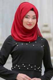 Neva Style - Black Hijab Dress 100130S - Thumbnail