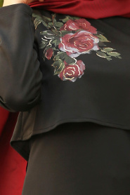 Fıfırlı Siyah Tesettür Elbise 100395S - Thumbnail