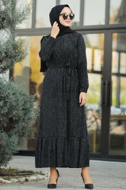 Neva Style - Black Hijab Dress 10566S - Thumbnail