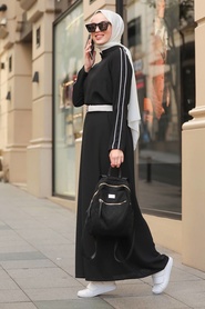Neva Style - Black Hijab Dress 11064S - Thumbnail