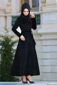 Neva Style - Black Hijab Dress 1528S - Thumbnail