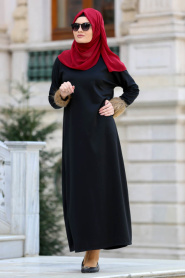 Neva Style - Black Hijab Dress 22210S - Thumbnail
