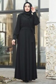 Neva Style - Black Hijab Dress 22372S - Thumbnail