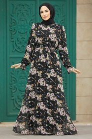 Neva Style - Black Hijab Dress 29711S - Thumbnail