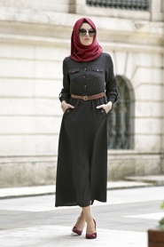 Neva Style - Black Hijab Dress 3002S - Thumbnail